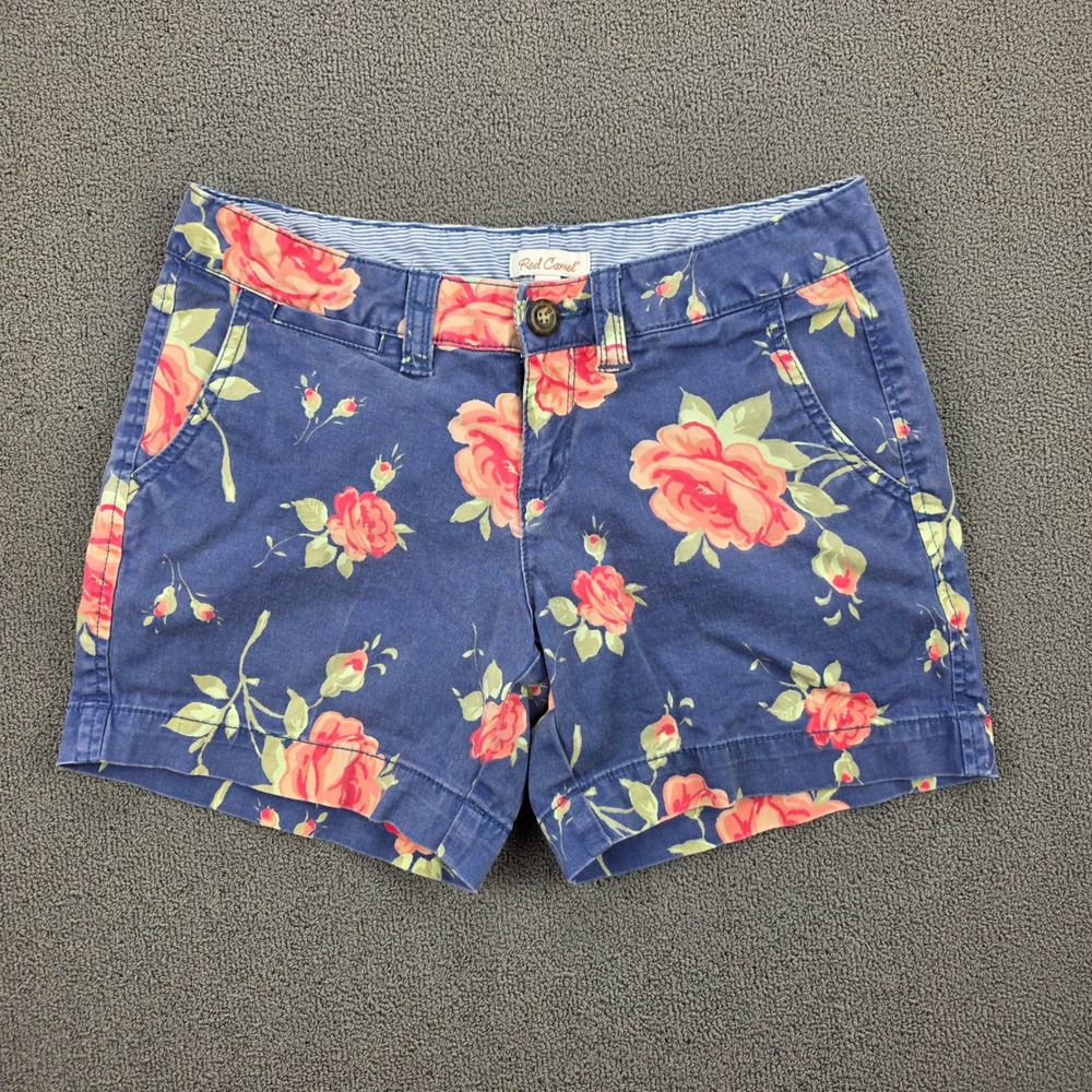 Red Camel Floral Chino Shorts Women Blue Rose Print Cottagecore‎ Casual Size 5